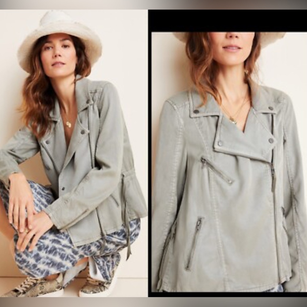 Anthropologie Marrakech Ronika Draped Green Khaki Moto Jacket - Size M